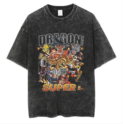 Anime cartoon dragon ball vintage wash print short sleeve t-shirt