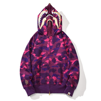 Bathing Ape Hoodie Shark Double Hood Camo Hooded Zip Cardigan Sweater