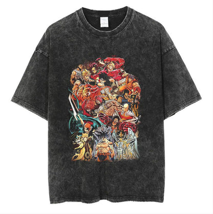 Anime cartoon dragon ball vintage wash print short sleeve t-shirt