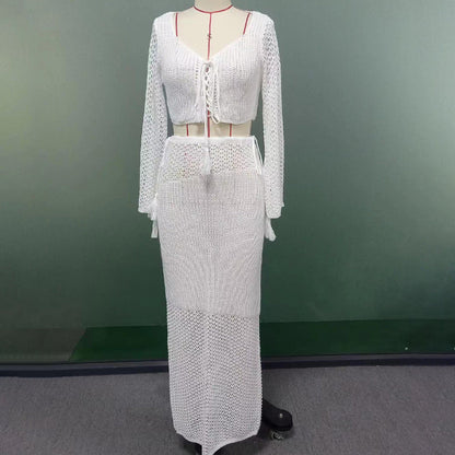 Beach Sweater Dress Summer Sexy Knitted Hollow Suit