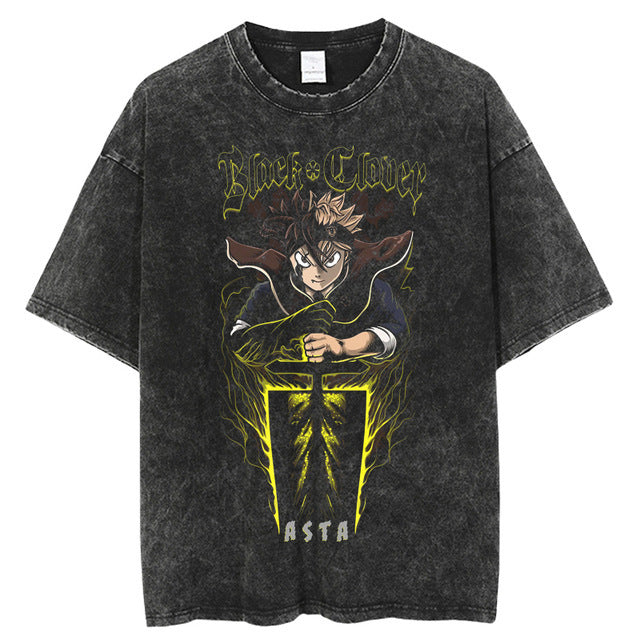 Anime printing, washed Japanese retro t-shirt short-sleeved men