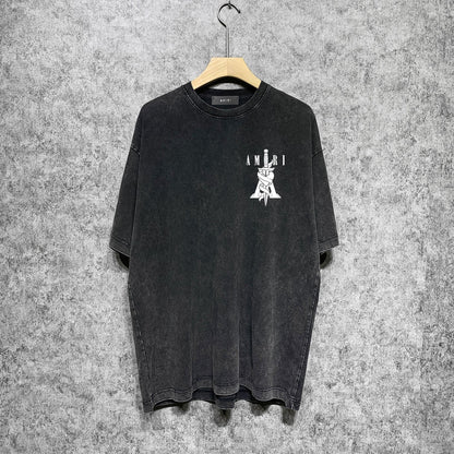 Amiri T-shirt Washed and Worn Retro Short Sleeve T-shirt