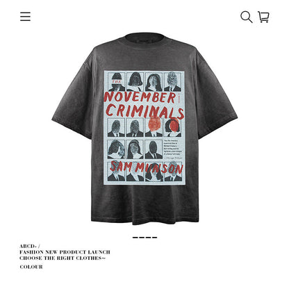 American vintage street T-shirt cotton vintage character print men and women summer loose