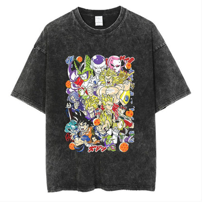 Anime cartoon dragon ball vintage wash print short sleeve t-shirt