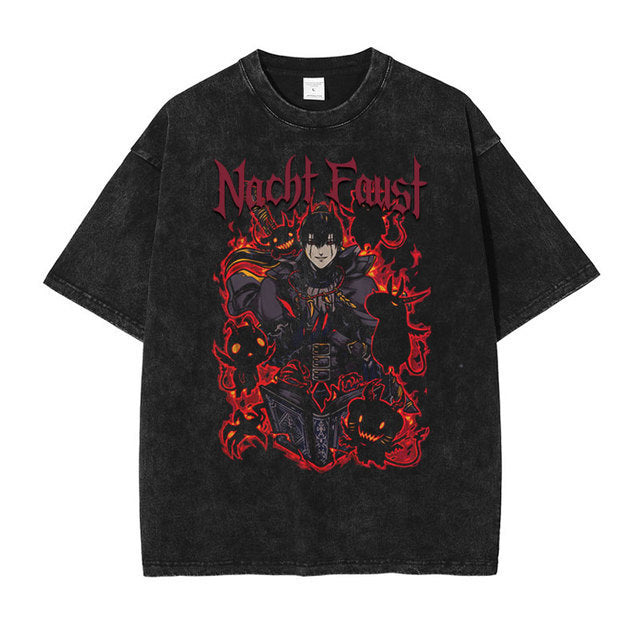 Anime printing, washed Japanese retro t-shirt short-sleeved men