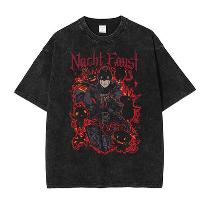 Anime printing, washed Japanese retro t-shirt short-sleeved men