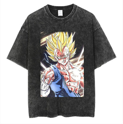 Anime cartoon dragon ball vintage wash print short sleeve t-shirt