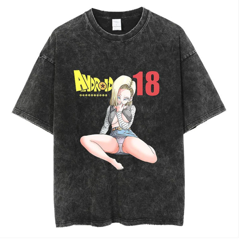 Anime cartoon dragon ball vintage wash print short sleeve t-shirt