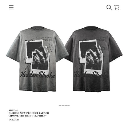 American vintage street T-shirt pure cotton retro men's and women's summer loose