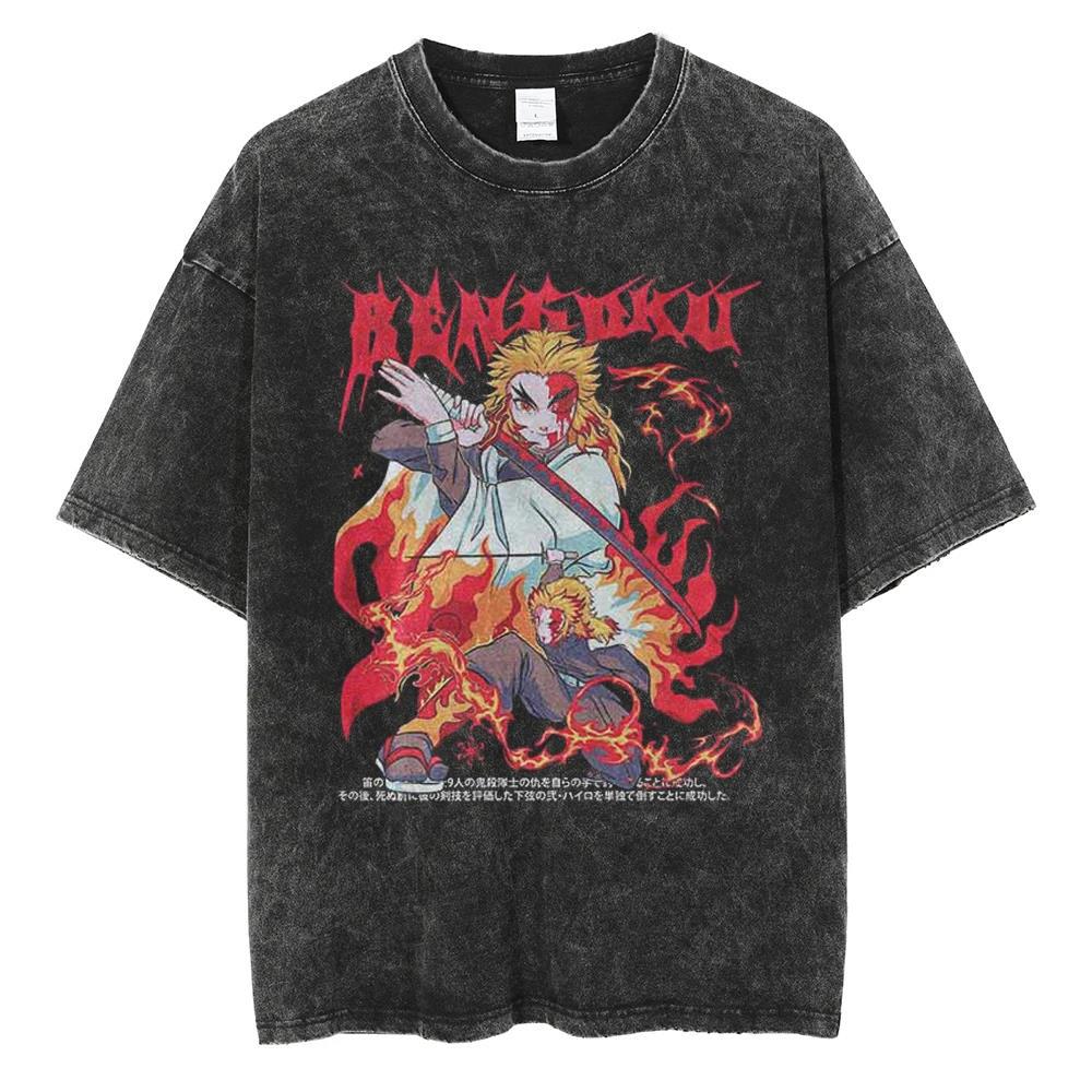 2024Men Vintage Black T Shirt Streetwear Harajuku Anime Print