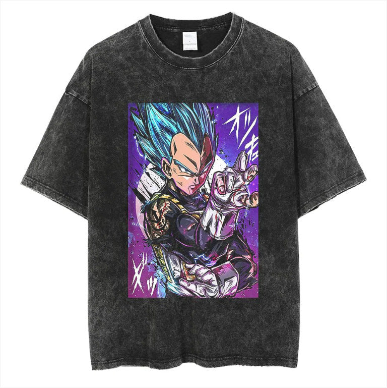 Anime cartoon dragon ball vintage wash print short sleeve t-shirt