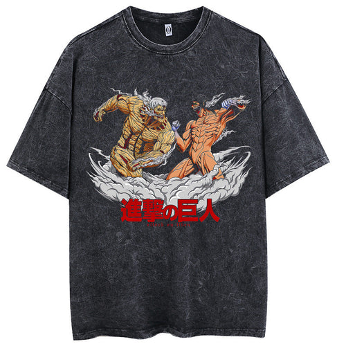 Attack on the giant pure cotton washed old cartoon print cartoon style t shirt