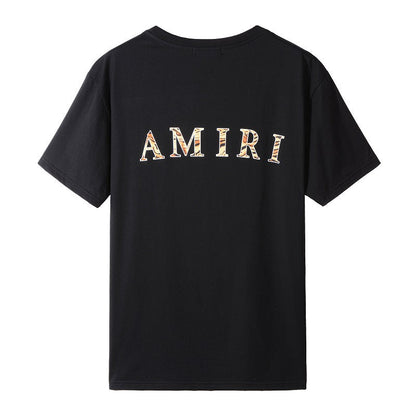 Amiri T Shirt Tiger Pattern Lettered Casual Round Neck