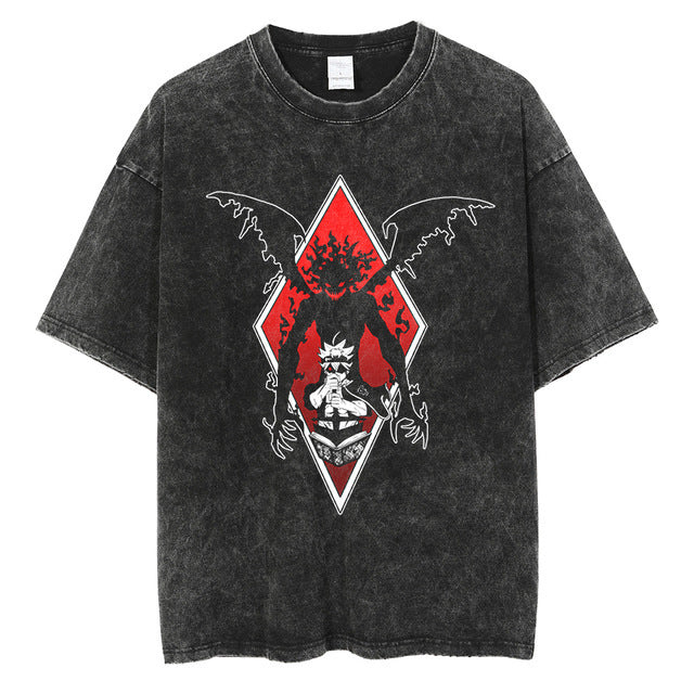 Anime printing, washed Japanese retro t-shirt short-sleeved men