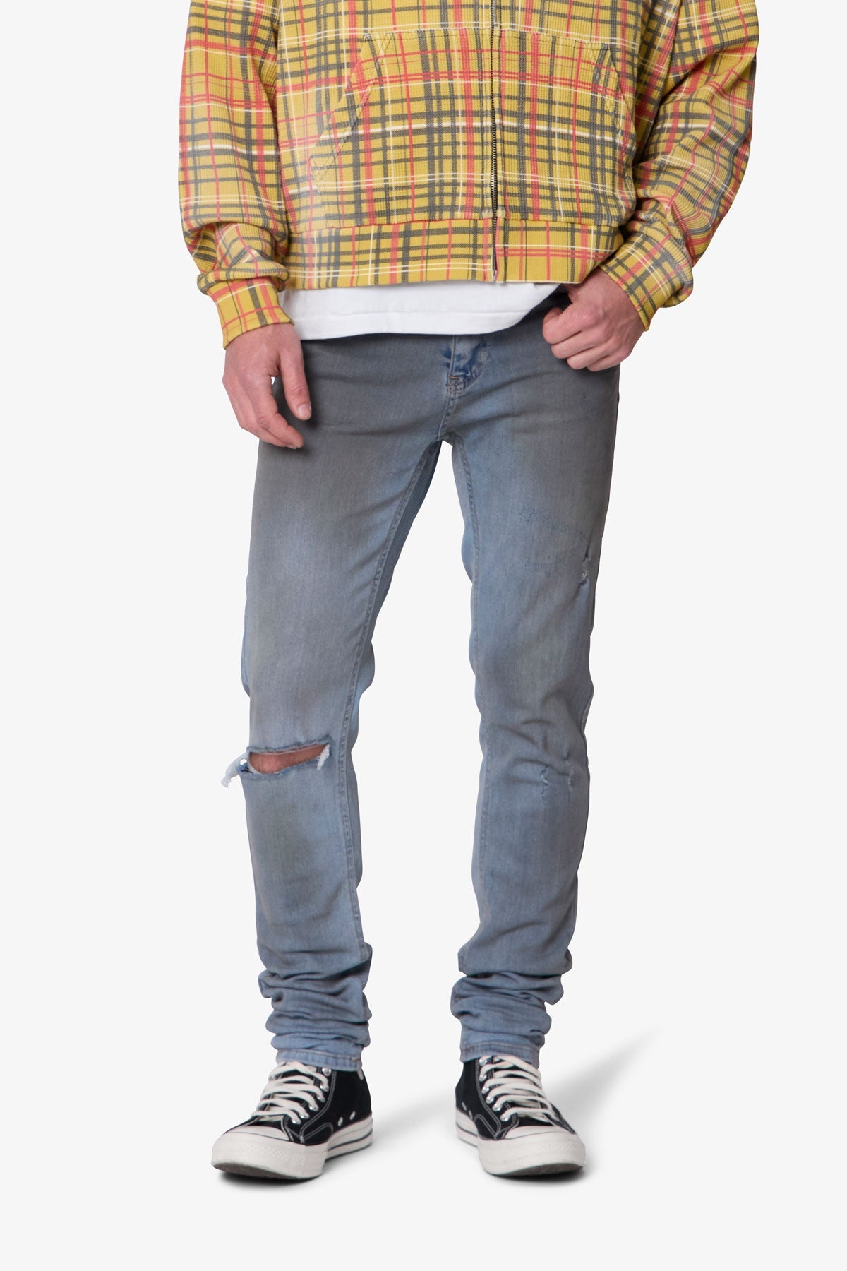 Oil Ruched Skinny Denim - Blue