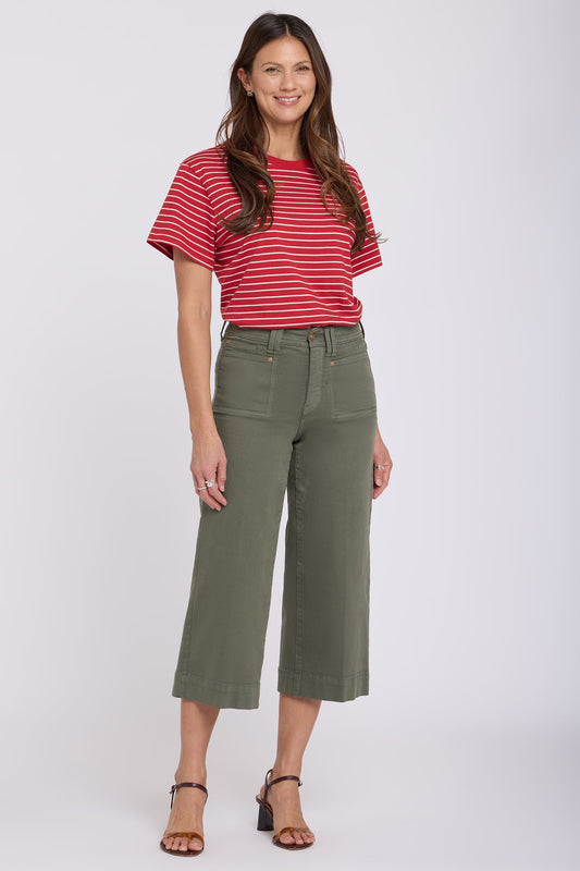 Brigitte Wide Leg Capri Jeans In Petite - Desert Green