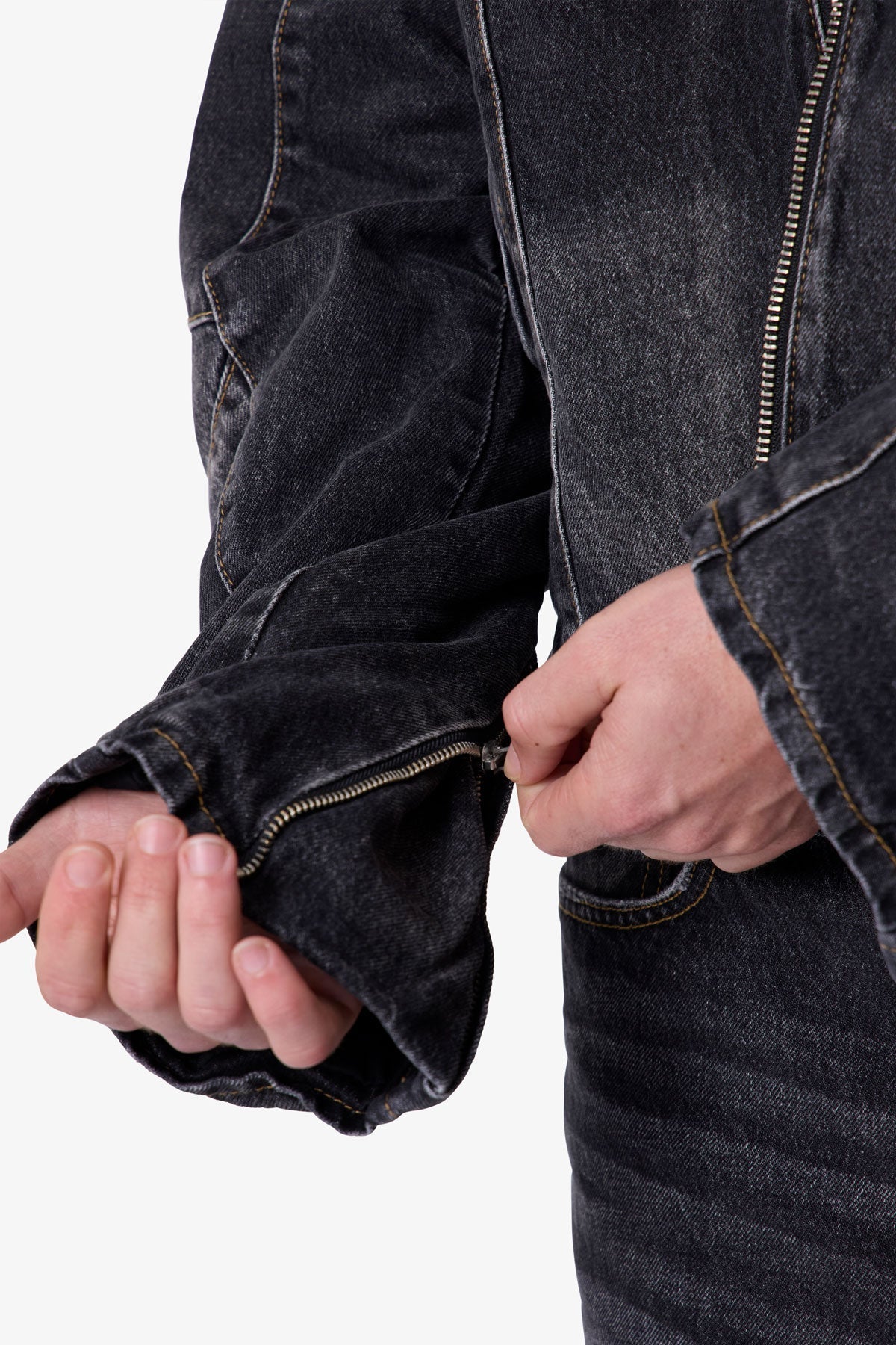 Paneled Moto Denim Jacket - Washed Black
