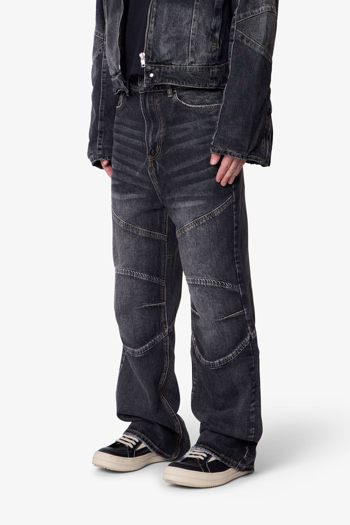 Paneled Moto Denim - Washed Black