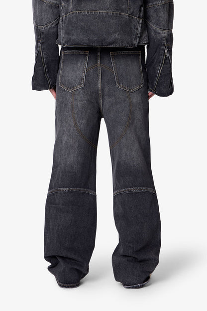 Paneled Moto Denim - Washed Black