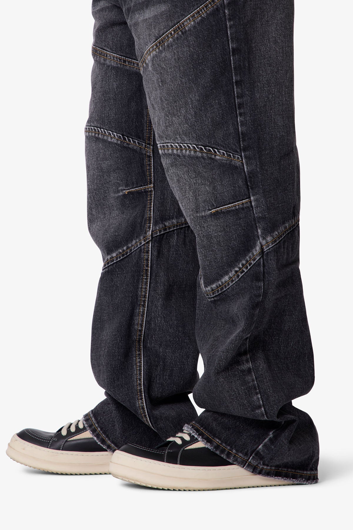 Paneled Moto Denim - Washed Black