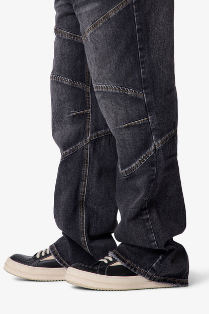 Paneled Moto Denim - Washed Black