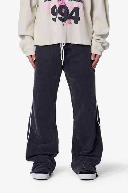 Piped Kick Flare Pants - Washed Black