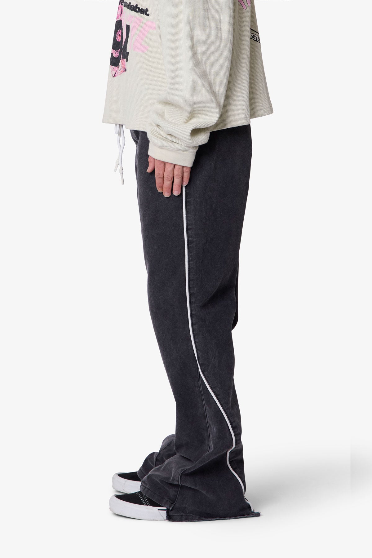 Piped Kick Flare Pants - Washed Black