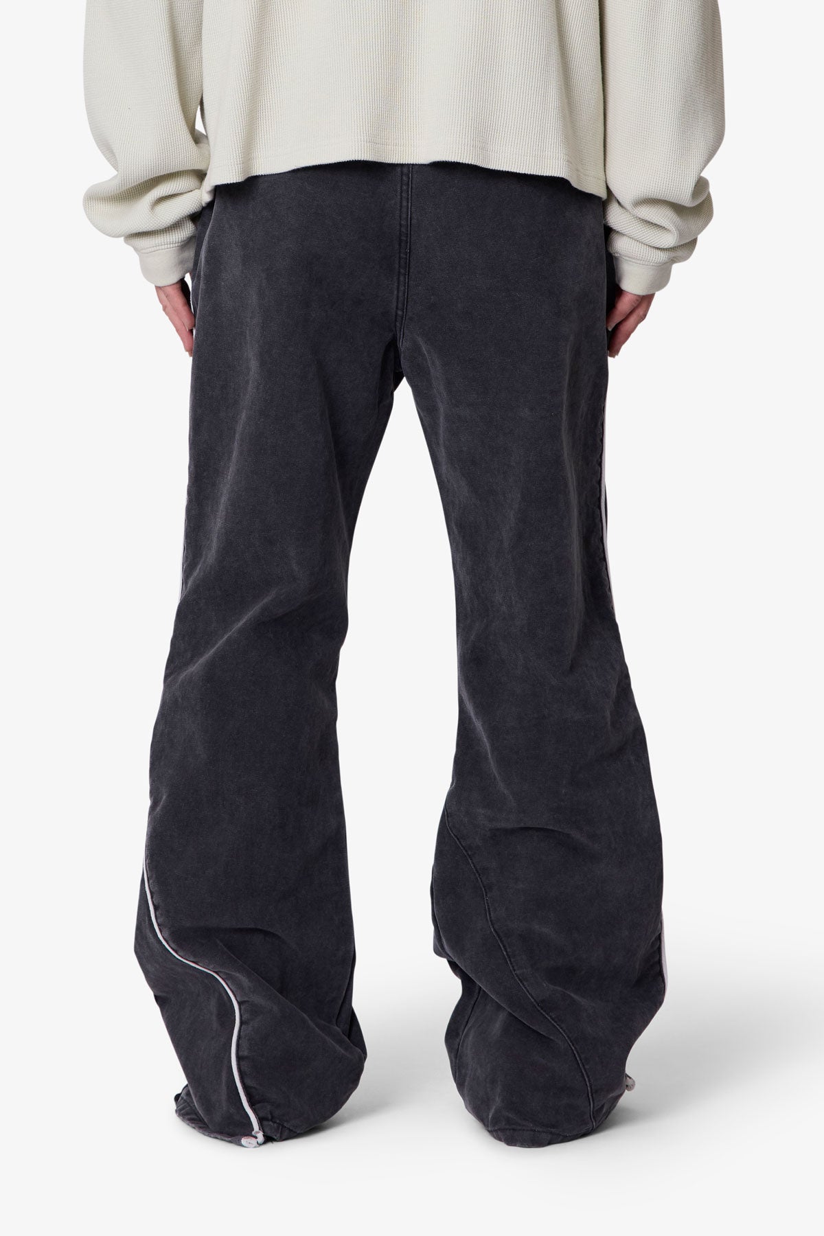 Piped Kick Flare Pants - Washed Black