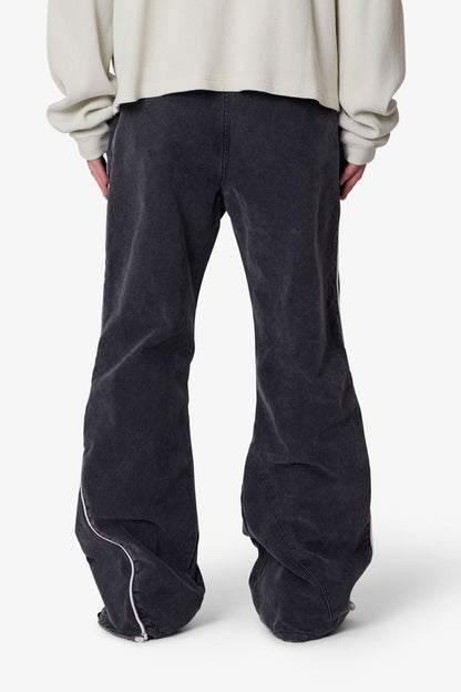 Piped Kick Flare Pants - Washed Black