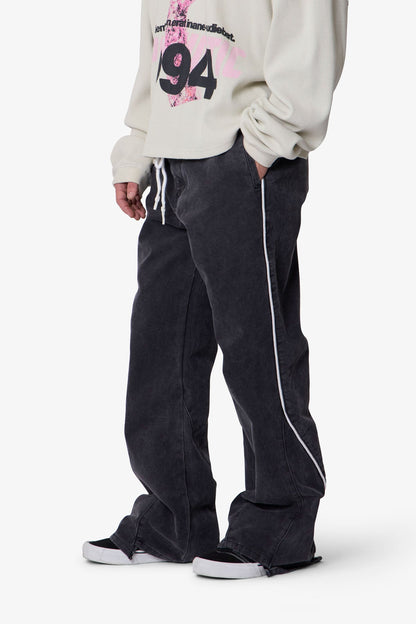 Piped Kick Flare Pants - Washed Black