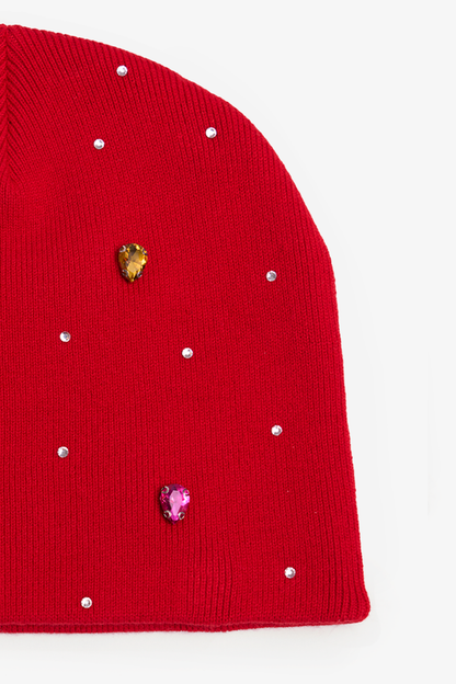 Rhinestone Beanie - Red