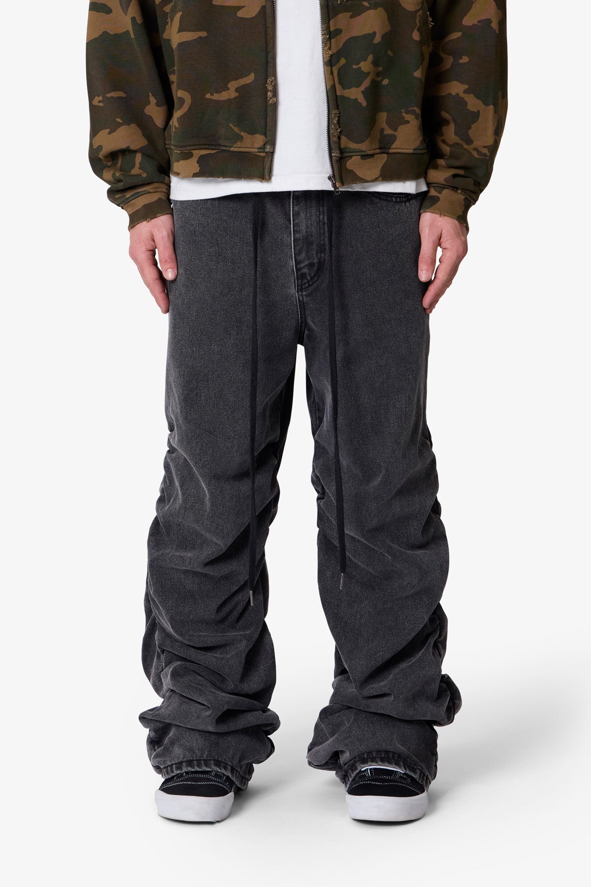 Ruched Denim - Washed Black