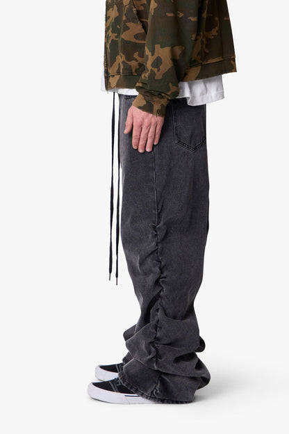 Ruched Denim - Washed Black
