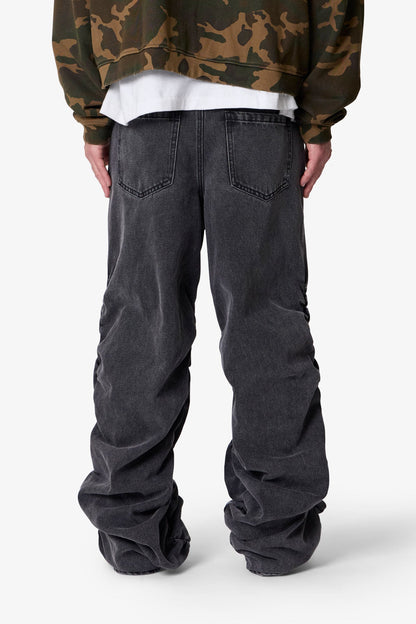 Ruched Denim - Washed Black