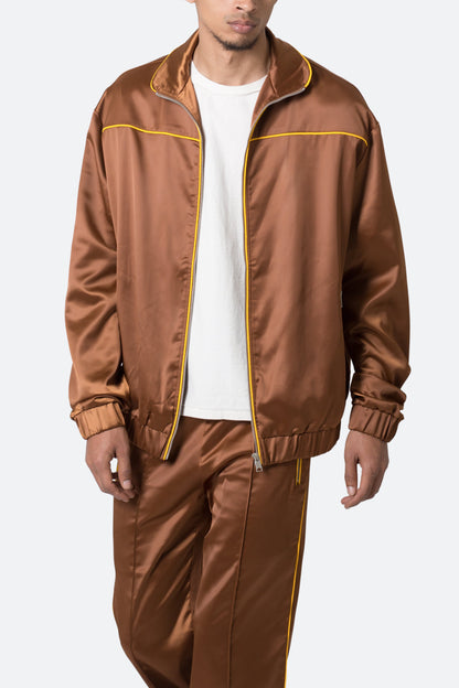 Satin Track Jacket - Brown