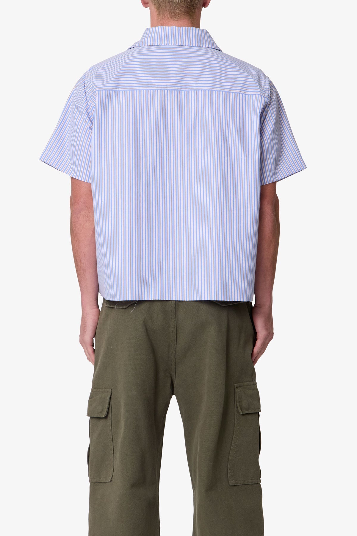 Striped Poplin Cropped S/S Shirt - Blue