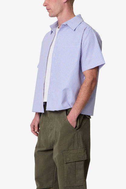 Striped Poplin Cropped S/S Shirt - Blue
