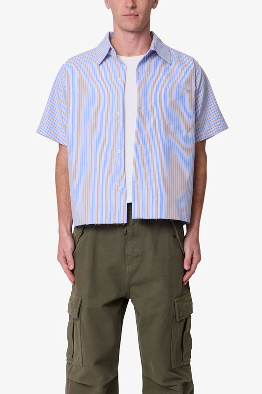 Striped Poplin Cropped S/S Shirt - Blue