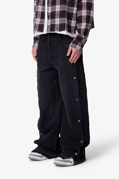 Ultra Baggy Offset Button Denim - Black