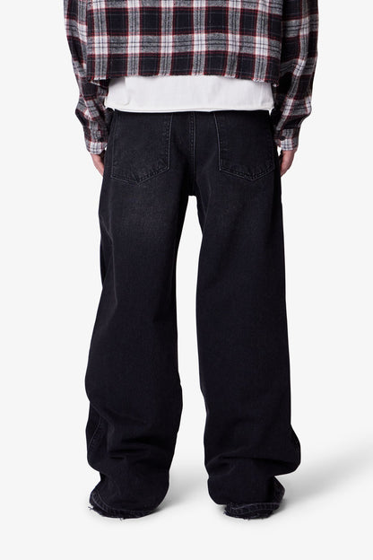 Ultra Baggy Offset Button Denim - Black