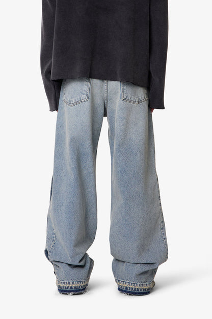 Ultra Baggy Offset Button Denim - Medium Blue