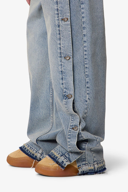 Ultra Baggy Offset Button Denim - Medium Blue