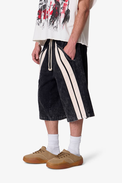 Ultra Baggy Stripe Twill Shorts - Washed Black