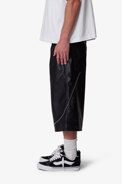 Ultra Baggy Studded Leather Shorts - Black
