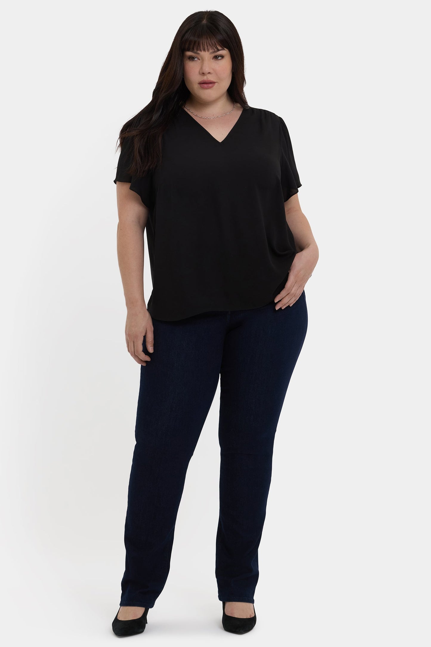 Pleated Flutter Sleeved Blouse In Plus Size - Black