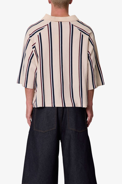 Wide Striped S/S Polo Shirt - Navy/Natural/Red