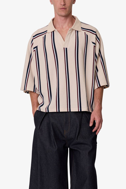 Wide Striped S/S Polo Shirt - Navy/Natural/Red