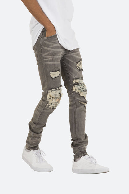 X284 Moto Skinny Denim - Grey/Blue