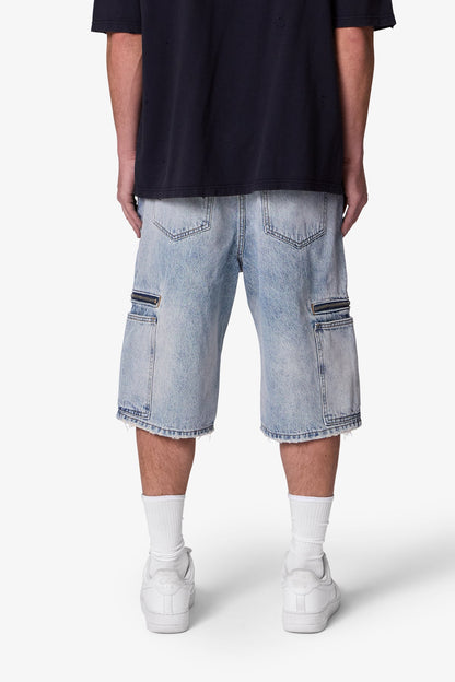Zipper Teeth Denim Shorts - Light Blue