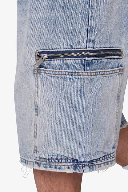 Zipper Teeth Denim Shorts - Light Blue